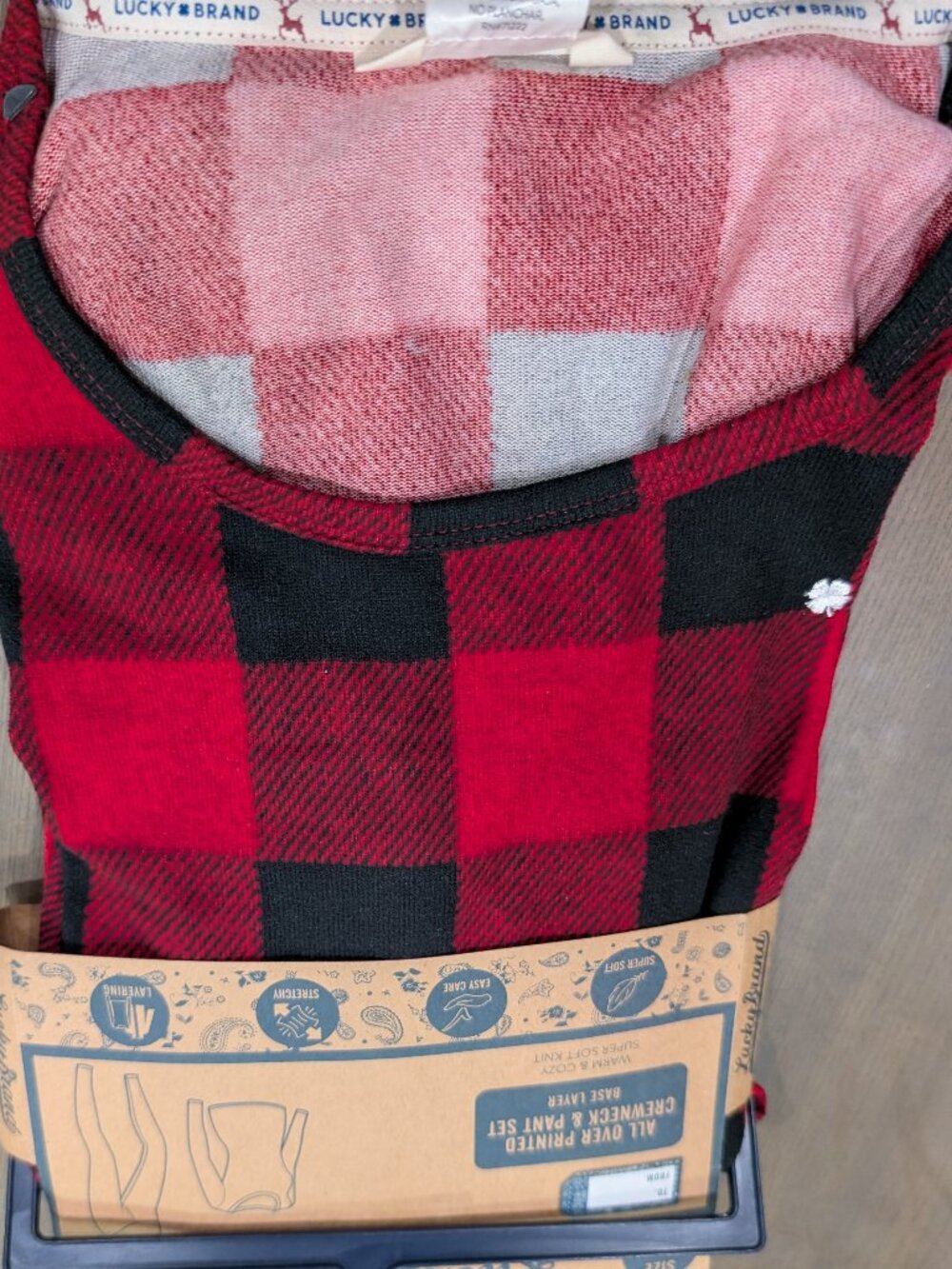 Lucky brand base layer set Christmas red plaid new with tag